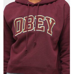 OBEY Worldwide Conrad Cropped Hoodie Burgundy